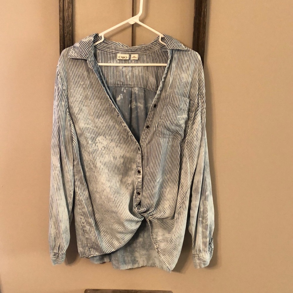 Acid wash/ stripes button up denim top